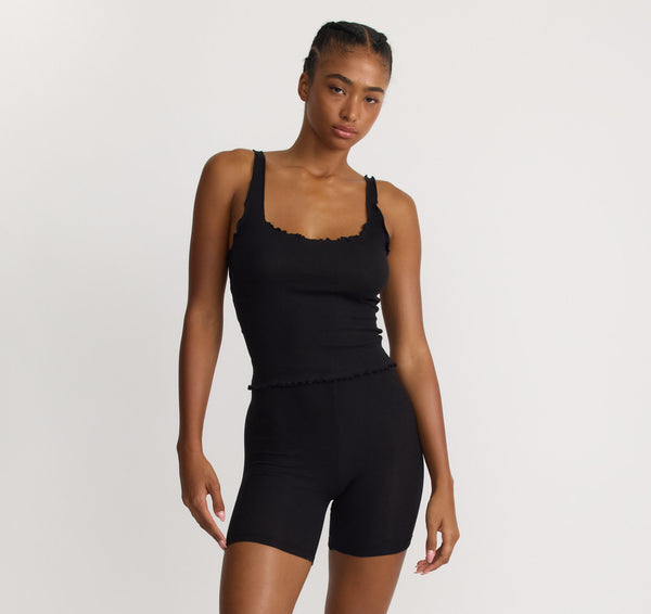 organic basics Core Rib Curl Edge Tank Top Black