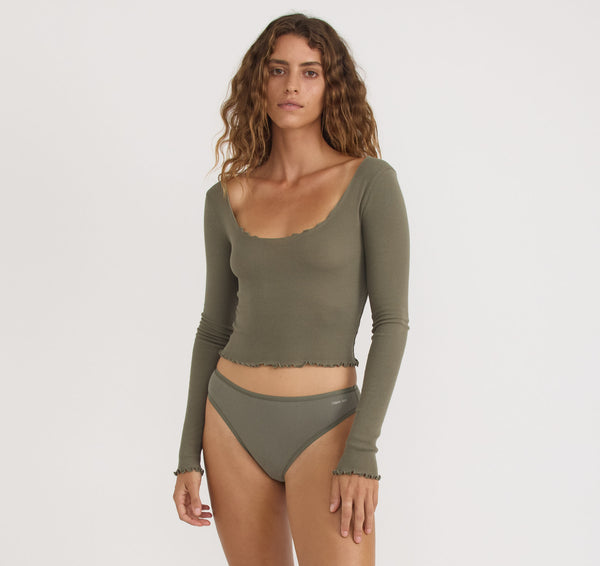 Organic Basics Core Rib High-Leg Briefs Thyme