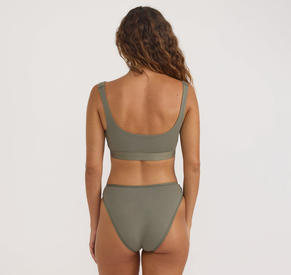 Organic Basics Core Rib High-Leg Briefs Thyme