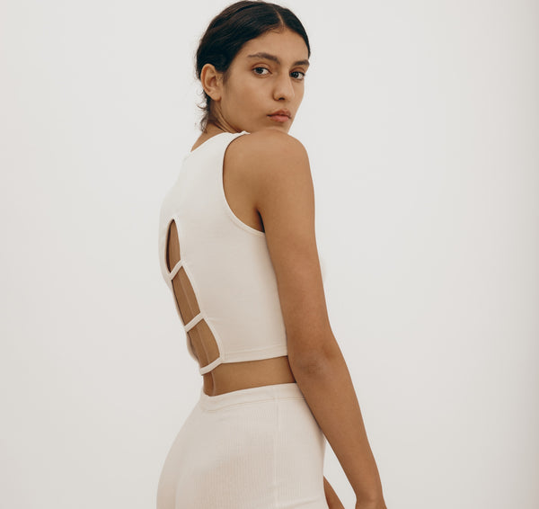 Organic Basics Core Rib Open Back Tank Top Oat