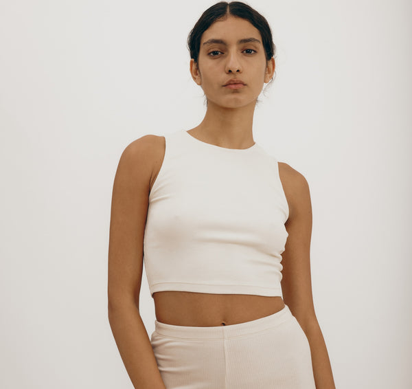 Organic Basics Core Rib Open Back Tank Top Oat