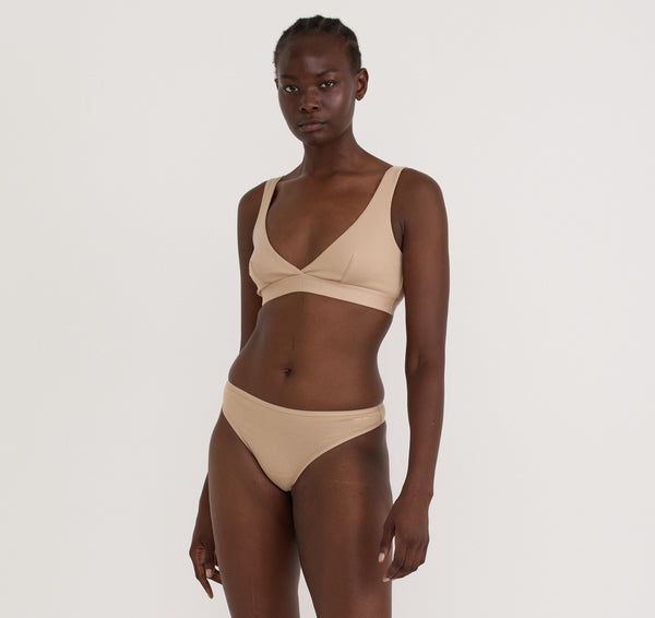 organic basics Core Rib Plunge Bralette Hazelnut