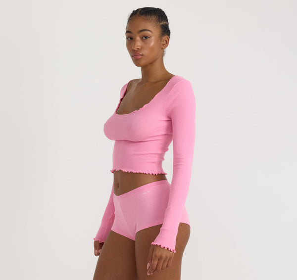 Organic Basics Core Rib Shorty Tulip Pink