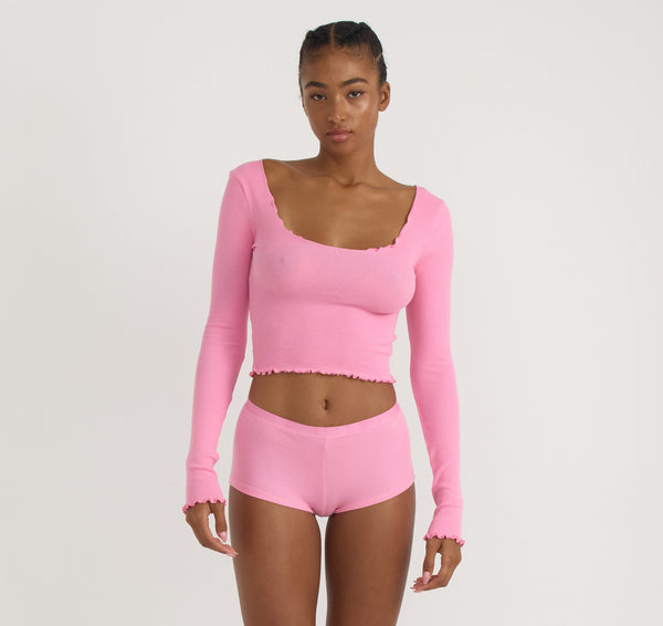 Organic Basics Core Rib Shorty Tulip Pink
