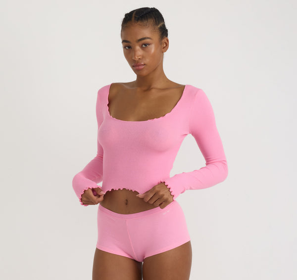 organic basics Core Rib Shorty Tulip Pink