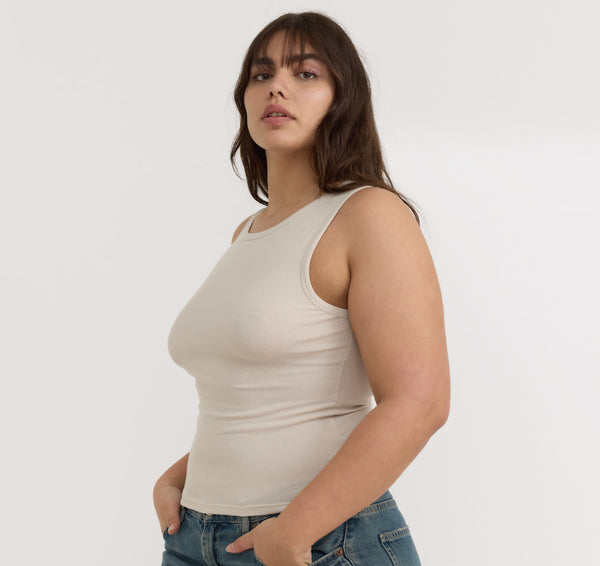 organic basics Core Rib Tank Top Sandstone