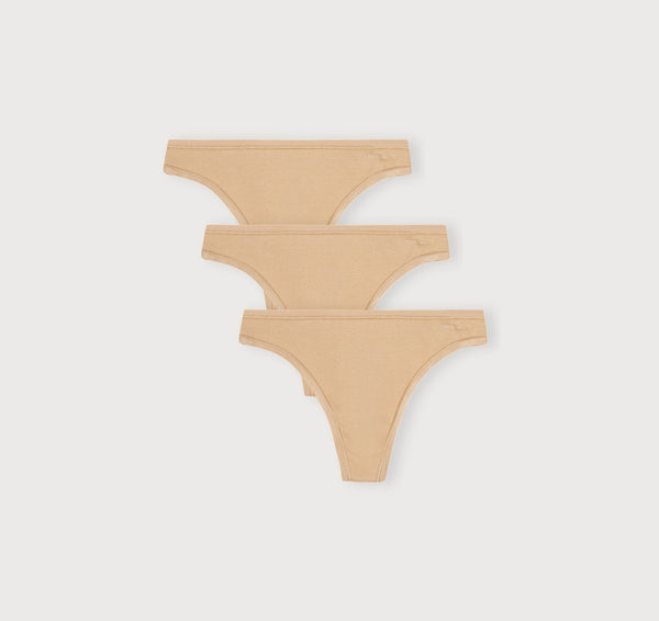 organic basics Core Rib Thong 3-Pack Hazelnut