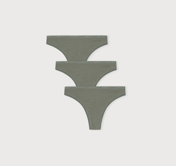 organic basics Core Rib Thong 3-Pack Seaweed