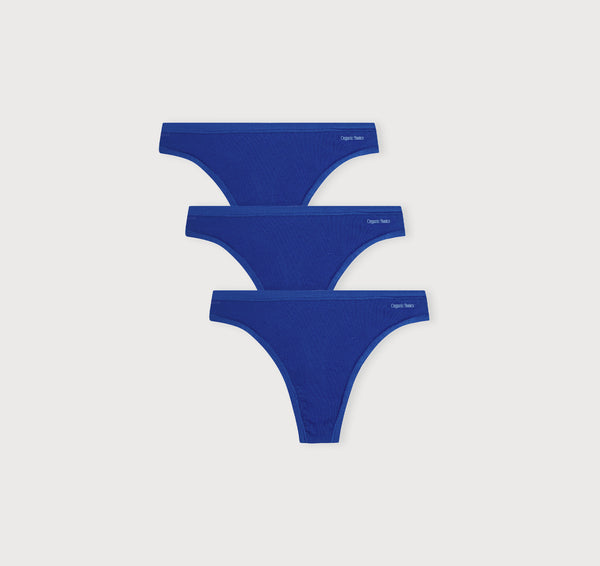 organic basics Core Rib Thong 3-Pack Vibrant Blue