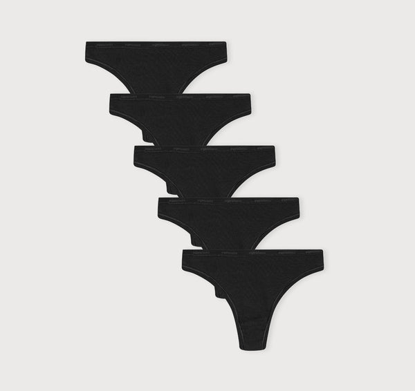 organic basics Core Rib Thong 5-pack Black