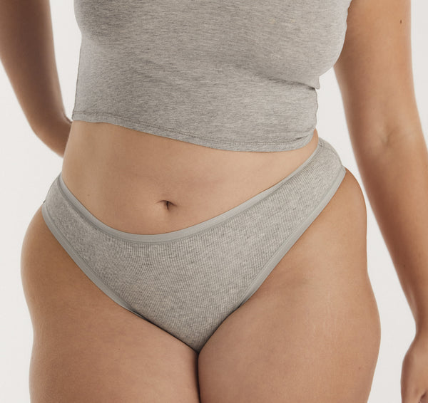 organic basics Core Rib Thong Grey Melange