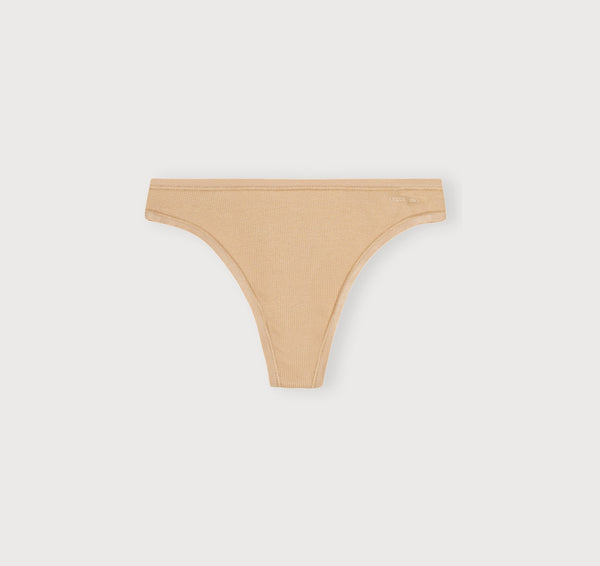 Organic Basics Core Rib Thong Hazelnut