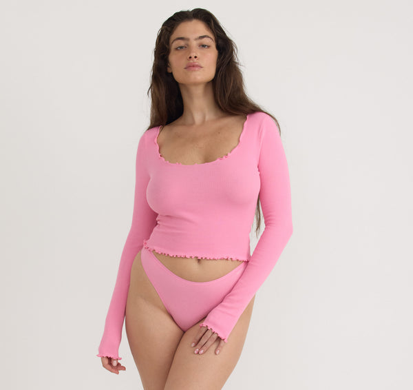 Organic Basics Core Rib Thong Tulip Pink