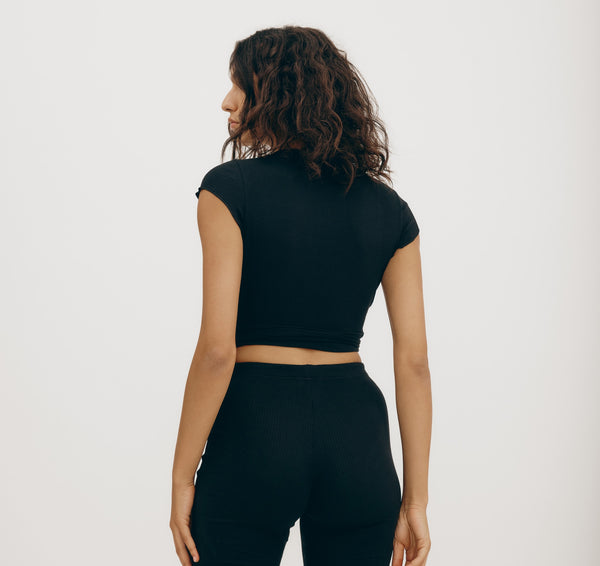 Organic Basics Core Rib Wrap Crop Top Black