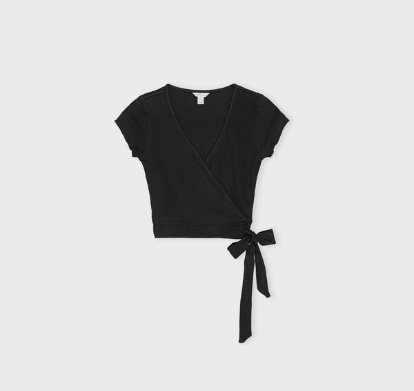 Organic Basics Core Rib Wrap Crop Top Black