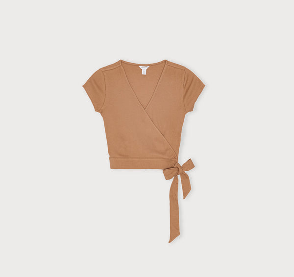 Organic Basics Core Rib Wrap Crop Top Muted Ocher