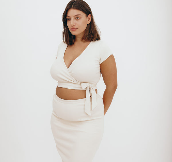 Organic Basics Core Rib Wrap Crop Top Oat