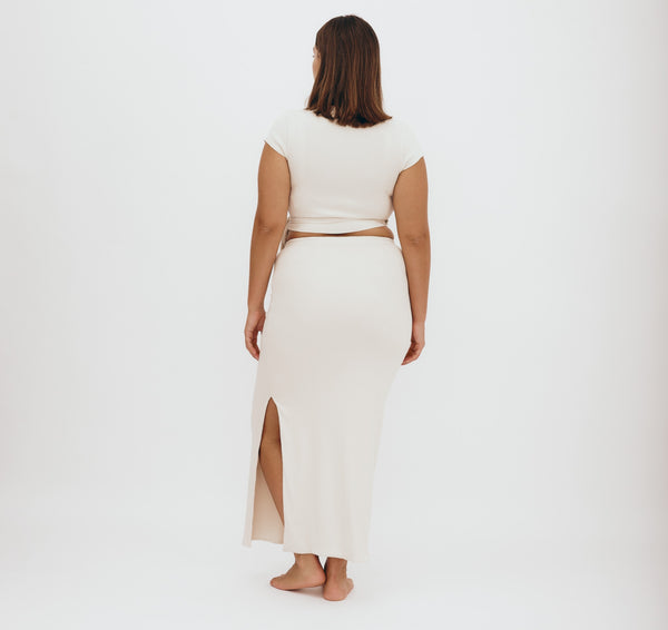 Organic Basics Core Rib Wrap Crop Top Oat