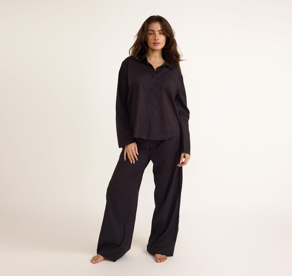 organic basics Core Sleep Poplin Pants Black