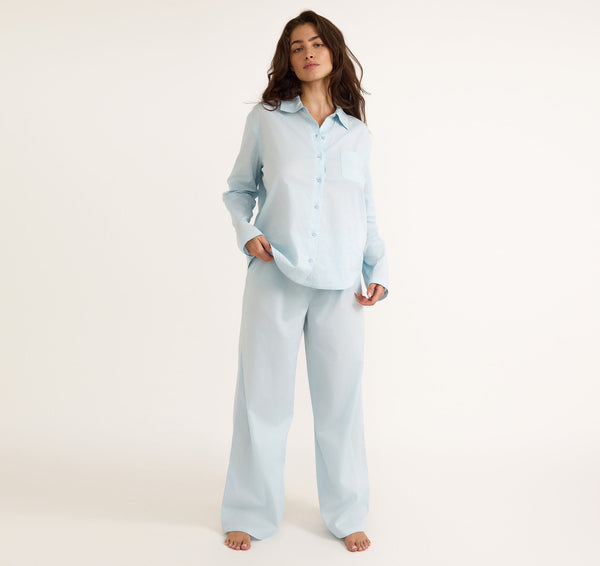 Organic Basics Core Sleep Poplin Pants Light Blue
