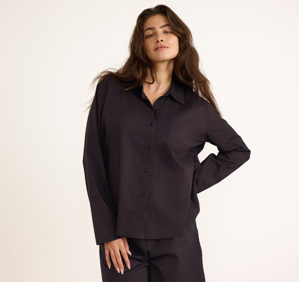 organic basics Core Sleep Poplin Shirt Black