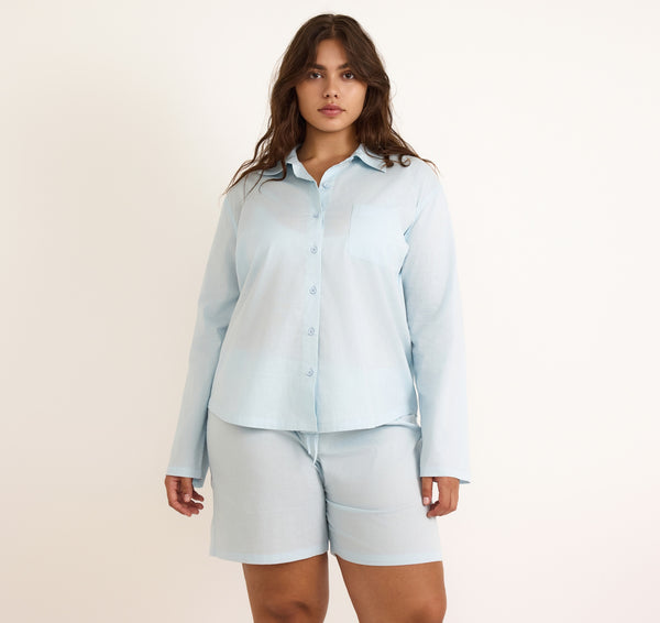 Organic Basics Core Sleep Poplin Shirt Light Blue
