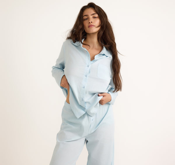 organic basics Core Sleep Poplin Shirt Light Blue