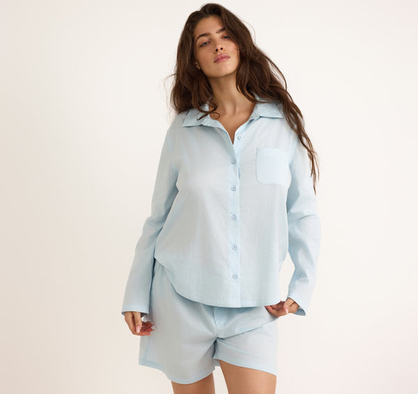 Organic Basics Core Sleep Poplin Shorts Light Blue