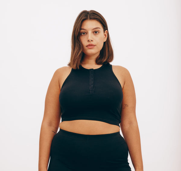 Organic Basics Core Sport Henley Tank Top Black