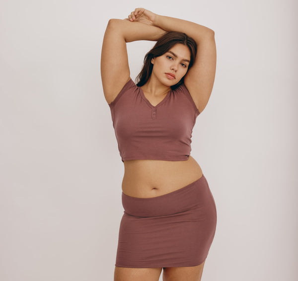 Organic Basics Core Sport Henley V Tee Rose Wood