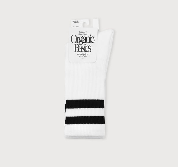 organic basics Core Stripe Crew Socks 2-pack White