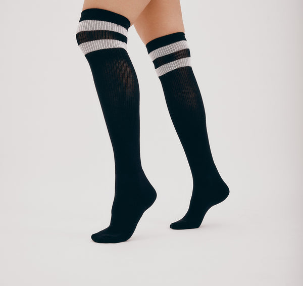 Organic Basics Core Stripe Knee High Socks Black
