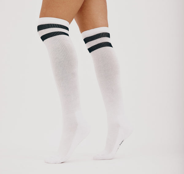 Organic Basics Core Stripe Knee High Socks White