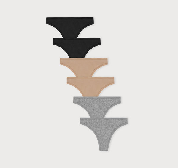 organic basics Core Thong 6-Pack Black