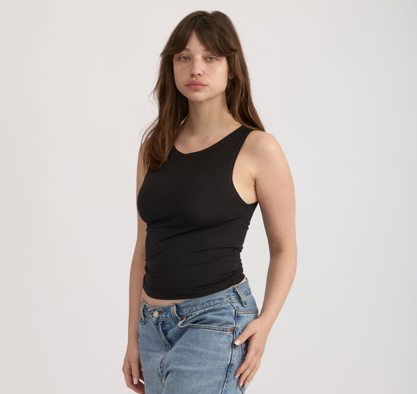 organic basics Everyday Boat Neck Top Black