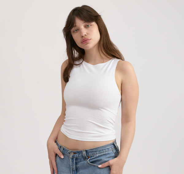 organic basics Everyday Boat Neck Top White