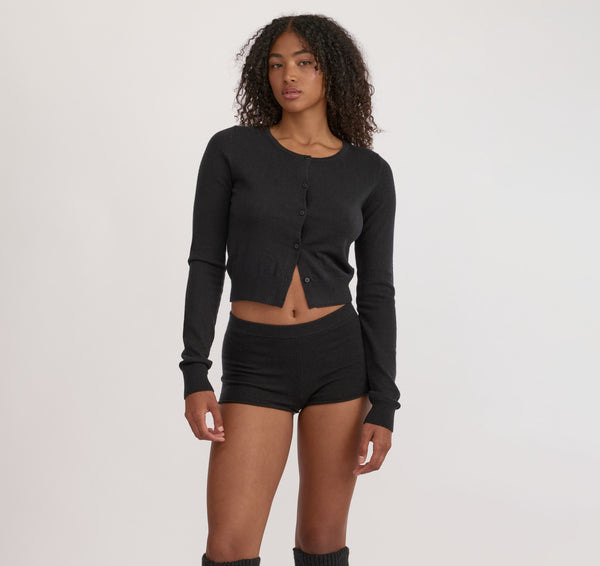 organic basics Fine Knit Cropped Cardigan Black