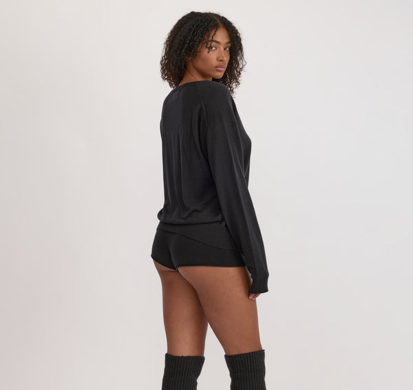 Organic Basics Fine Knit V-Neck Sweater Black