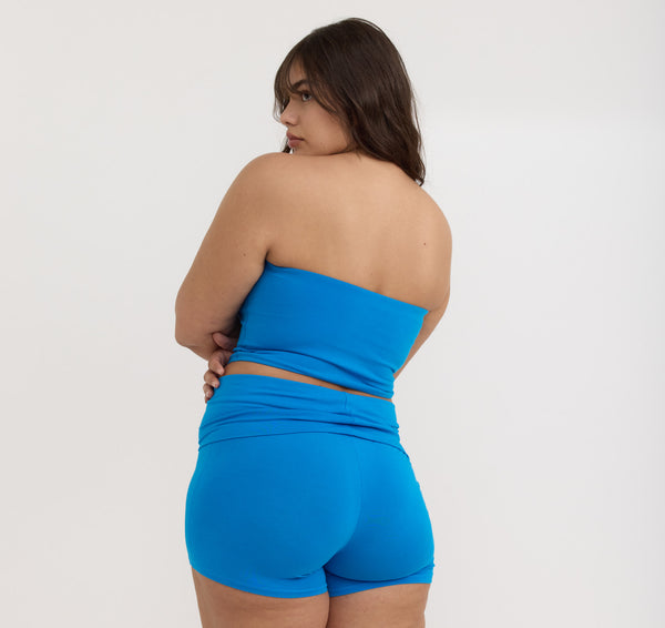 Organic Basics Flex Foldover Shorts Azure Blue