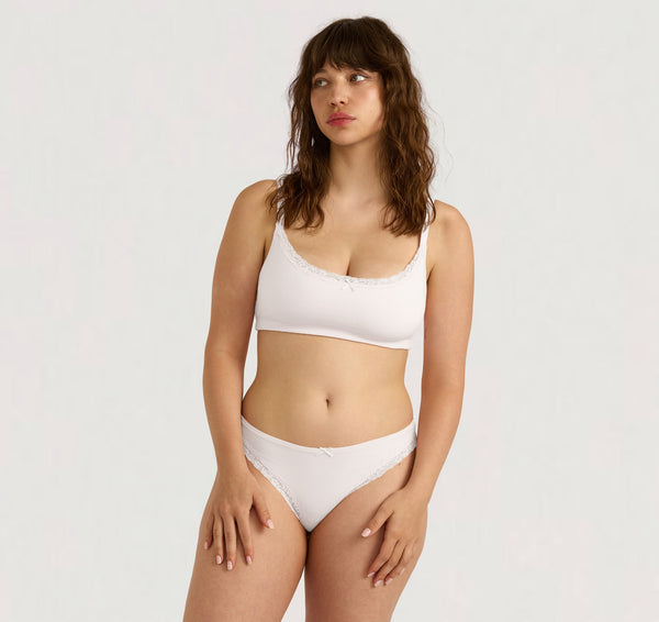 organic basics Flex Lace Scoop Bralette White