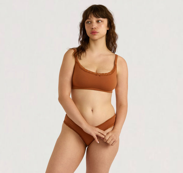 organic basics Flex Lace Scoop Bralette Wood