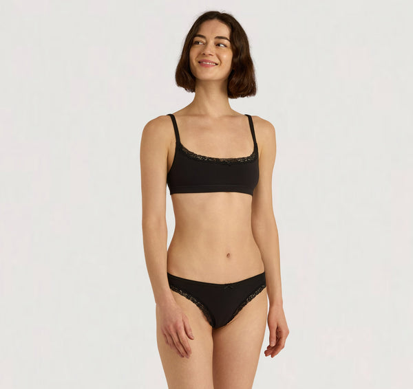 Organic Basics Flex Lace Thong Black
