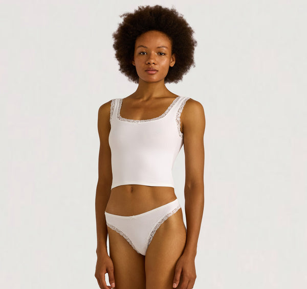 Organic Basics Flex Lace Thong White