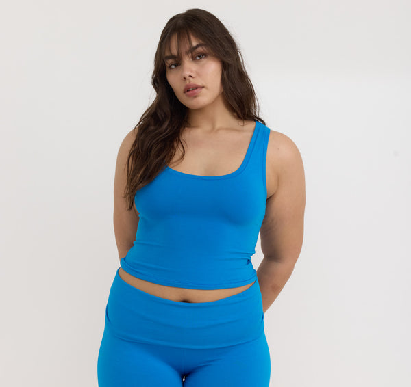 organic basics Flex Tank Top Azure Blue