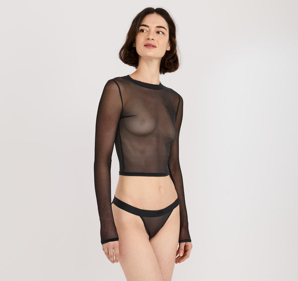 organic basics Mesh Long Sleeve Tee Black