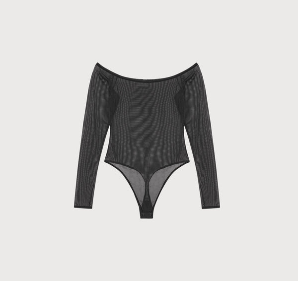 Organic Basics Mesh Off-Shoulder Bodysuit Black