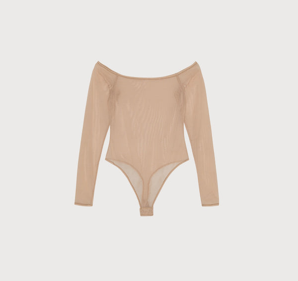 Organic Basics Mesh Off-Shoulder Bodysuit Hazelnut