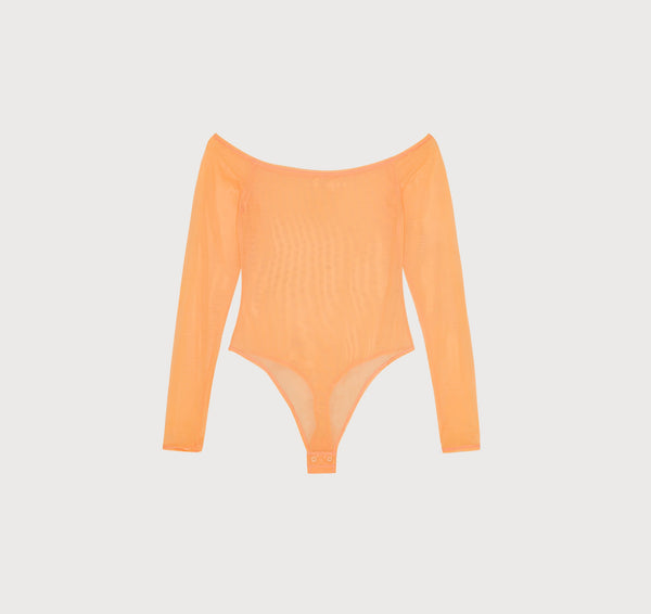 Organic Basics Mesh Off-Shoulder Bodysuit Papaya