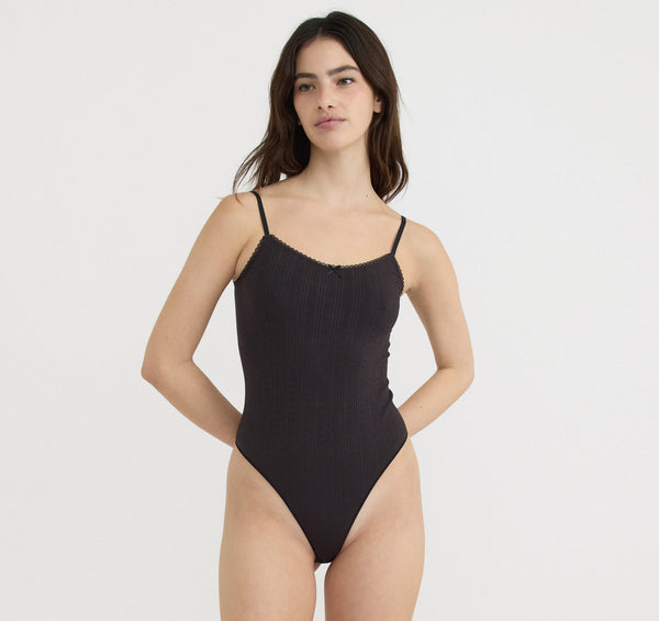 organic basics Pointelle Bodysuit Black