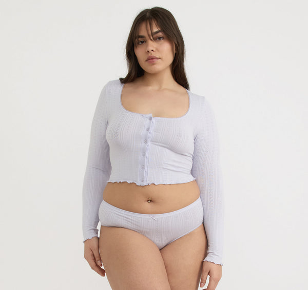 organic basics Pointelle Cardigan Soft Lilac